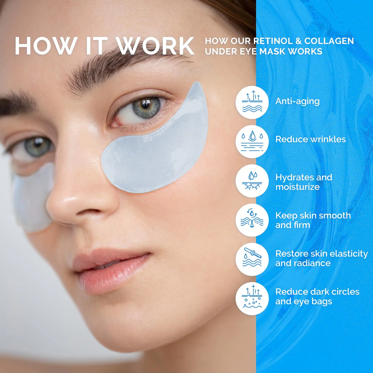 Enaskin Naturals Under Eye Patches for Dark Circles: 30 Pairs Retinol Collagen Eye Gels Mask - Reduce Wrinkles Puffy & Bags - Skin Treatment Pads - Anti Aging Moisturizer For Women (Blue) Blue