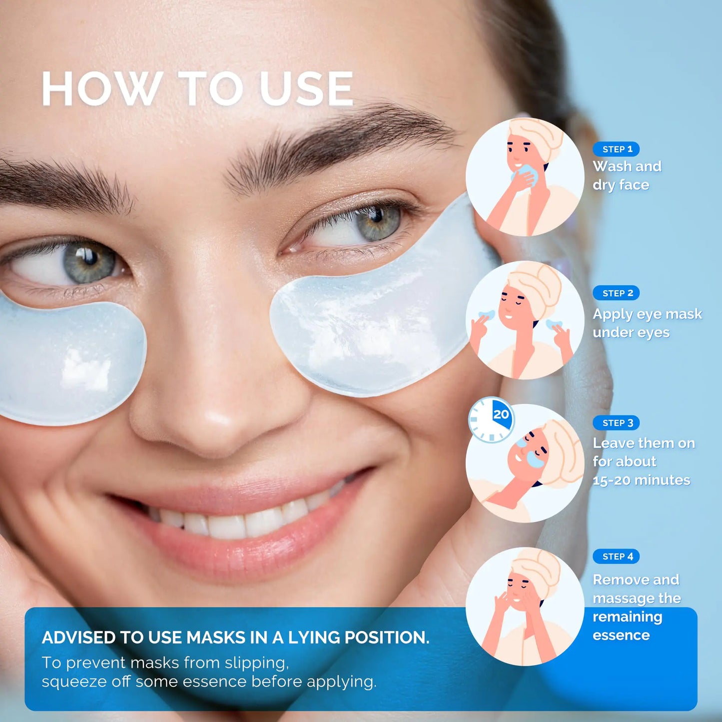 Enaskin Naturals Under Eye Patches for Dark Circles: 30 Pairs Retinol Collagen Eye Gels Mask - Reduce Wrinkles Puffy & Bags - Skin Treatment Pads - Anti Aging Moisturizer For Women (Blue) Blue