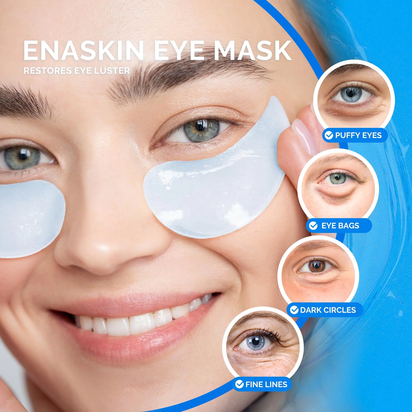 Enaskin Naturals Under Eye Patches for Dark Circles: 30 Pairs Retinol Collagen Eye Gels Mask - Reduce Wrinkles Puffy & Bags - Skin Treatment Pads - Anti Aging Moisturizer For Women (Blue) Blue