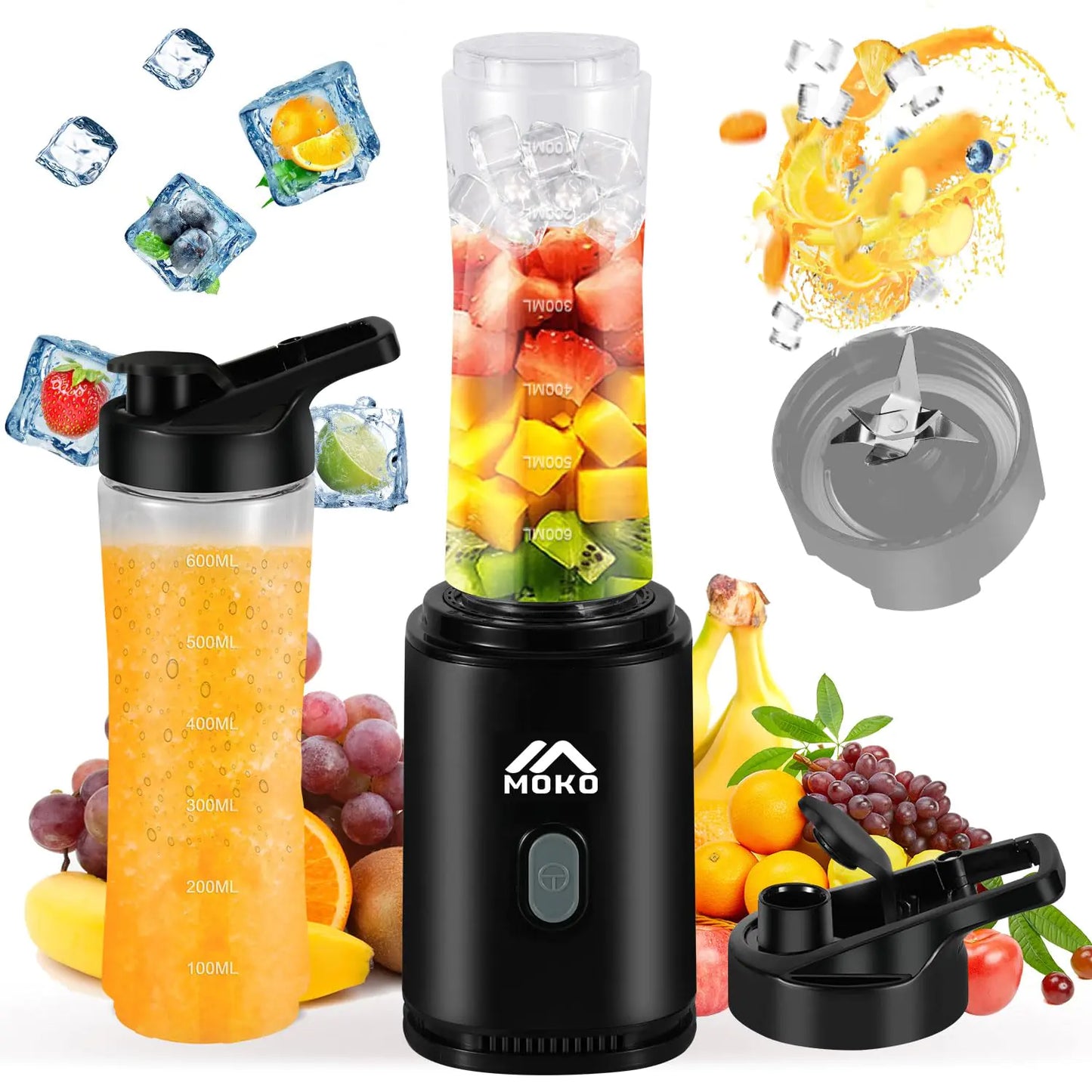 MoKo Countertop Blender for Kitchen for Smoothies/ice Portable Blenders Personal Size with 22 OZ BPA Free Travel Cup and Lid 6 Stainless Steel Blades for Powerful Blending Black
