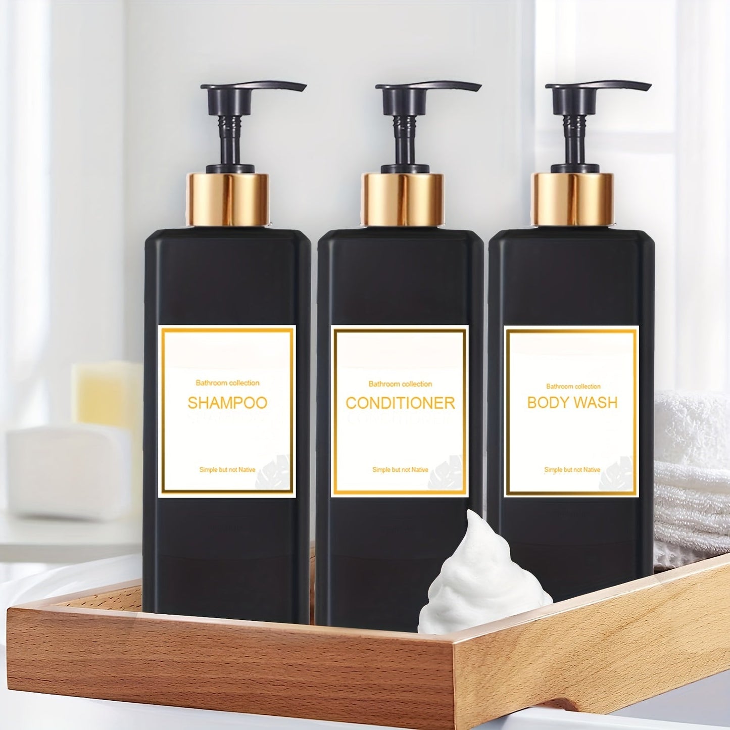 3-Piece Bathroom Soap Dispenser Set with Labels