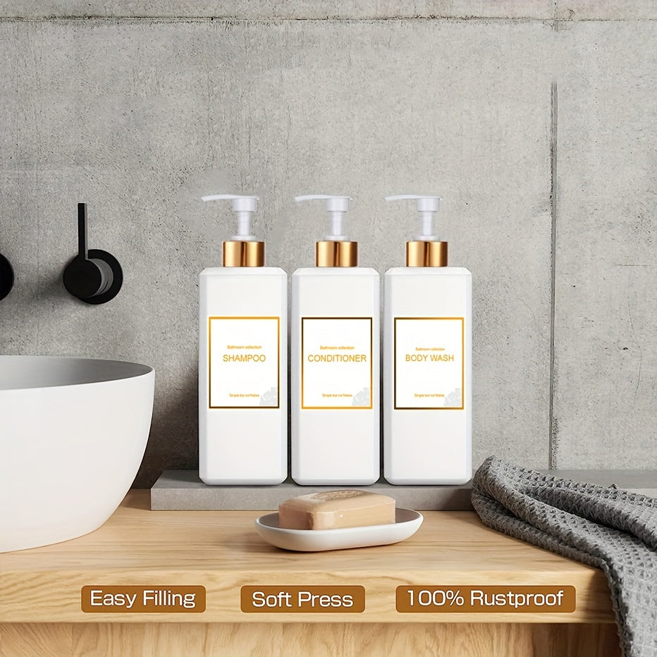 3-Piece Bathroom Soap Dispenser Set with Labels